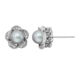 Simply Vera Vera Wang Dyed Freshwater Cultured Pearl & Diamond Accent Sterling Silver Flower Stud Earrings