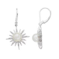 Simply Vera Vera Wang Sterling Silver Freshwater Cultured Pearl & 1/10 Carat T.W. Diamond Starburst Drop Earrings