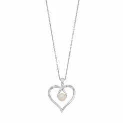 Simply Vera Vera Wang Sterling Silver Freshwater Cultured Pearl & 1/10 Carat T.W. Diamond Heart Pendant
