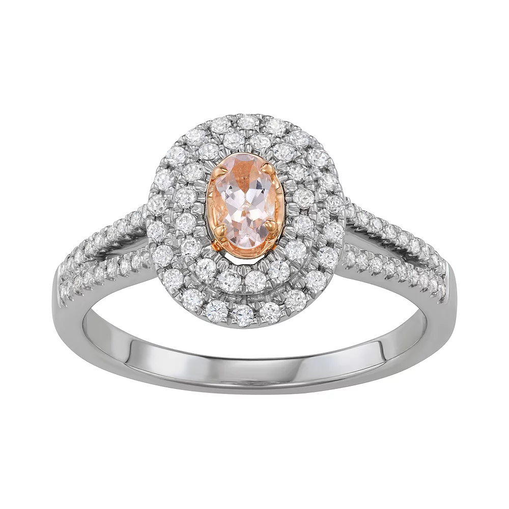 Simply Vera Vera Wang Two Tone 14k Gold Morganite & 1/3 Carat T.W. Diamond Halo Ring 3 Simply Vera Vera Wang Two Tone 14k Gold Morganite & 1/3 Carat T.W. Diamond Halo Ring