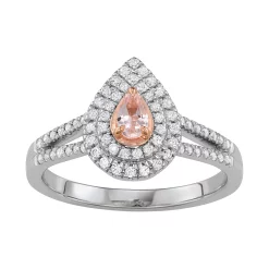 Simply Vera Vera Wang Two Tone 14k Gold Morganite & 1/3 Carat T.W. Diamond Teardrop Halo Ring