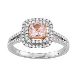 Simply Vera Vera Wang Two Tone 14k Gold Morganite & 1/3 Carat T.W. Diamond Square Halo Ring