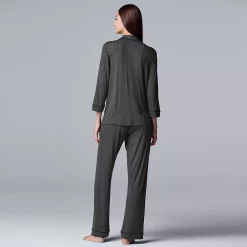 Women's Simply Vera Vera Wang Basic Luxury ¾ Sleeve Pajama Shirt & Pants Sleep Set -Simply Vera Vera Wang Shop 3952142 ALT