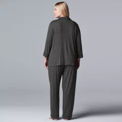 Plus Size Women's Simply Vera Vera Wang Basic Luxury Notch Pajama Set -Simply Vera Vera Wang Shop 3952152 ALT