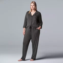 Plus Size Women's Simply Vera Vera Wang Basic Luxury Notch Pajama Set -Simply Vera Vera Wang Shop 3952152 ALT2