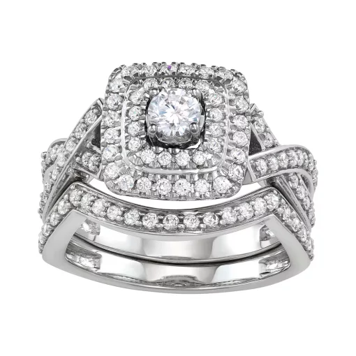 Simply Vera Vera Wang 14k White Gold 1 Carat T.W. Diamond Halo Engagement Ring Set -Simply Vera Vera Wang Shop 3960656