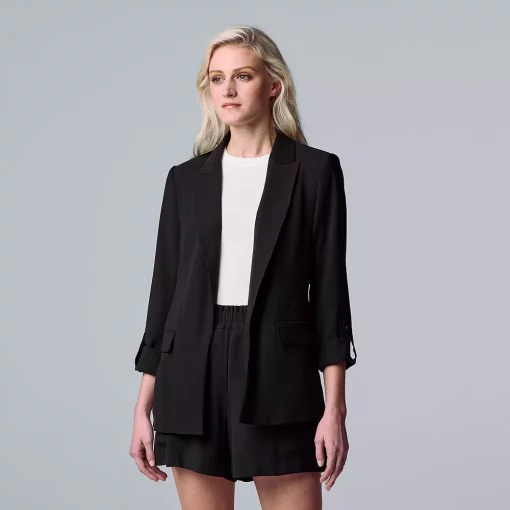 Women's Simply Vera Vera Wang Roll-Tab Relaxed Blazer -Simply Vera Vera Wang Shop 4243347 Dull Black