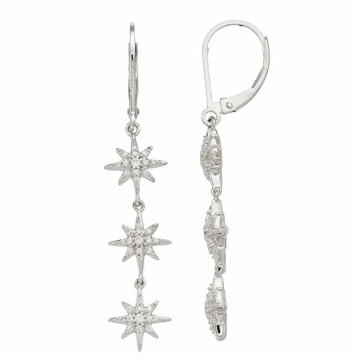 Simply Vera Vera Wang Sterling Silver 1/4 Carat T.W. Diamond 3-Star Leverback Earrings -Simply Vera Vera Wang Shop 4291527