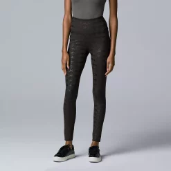 Women's Simply Vera Vera Wang High Rise Faux Leather Shaping Leggings -Simply Vera Vera Wang Shop 4473241 Houndtooth Charcoal