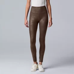 Women's Simply Vera Vera Wang High Rise Faux Leather Shaping Leggings -Simply Vera Vera Wang Shop 4473241 Naveena Brown
