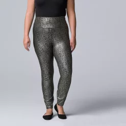 Plus Size Simply Vera Vera Wang High Rise Faux Leather Leggings -Simply Vera Vera Wang Shop 4473242 Silver Foil Snake