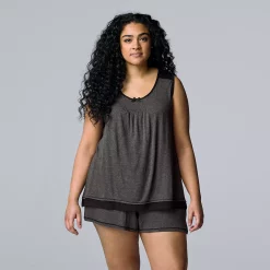 Plus Size Simply Vera Vera Wang Basic Luxury Pajama Tank & Pajama Boxers Set