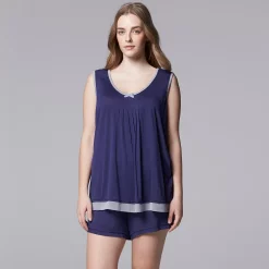 Plus Size Simply Vera Vera Wang Basic Luxury Pajama Tank & Pajama Boxers Set -Simply Vera Vera Wang Shop 4780280 Navy