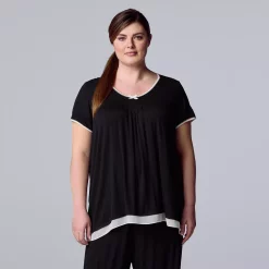 Plus Size Simply Vera Vera Wang Basic Luxury Short Sleeve Pajama Top -Simply Vera Vera Wang Shop 4780284 Black