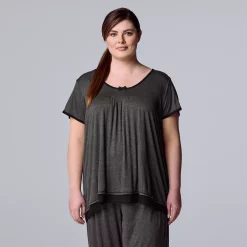Plus Size Simply Vera Vera Wang Basic Luxury Short Sleeve Pajama Top -Simply Vera Vera Wang Shop 4780284 Heather Coal