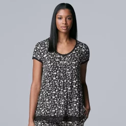 Women's Simply Vera Vera Wang Basic Luxury Pajama Sleep Top -Simply Vera Vera Wang Shop 4780285 Black Floral Print