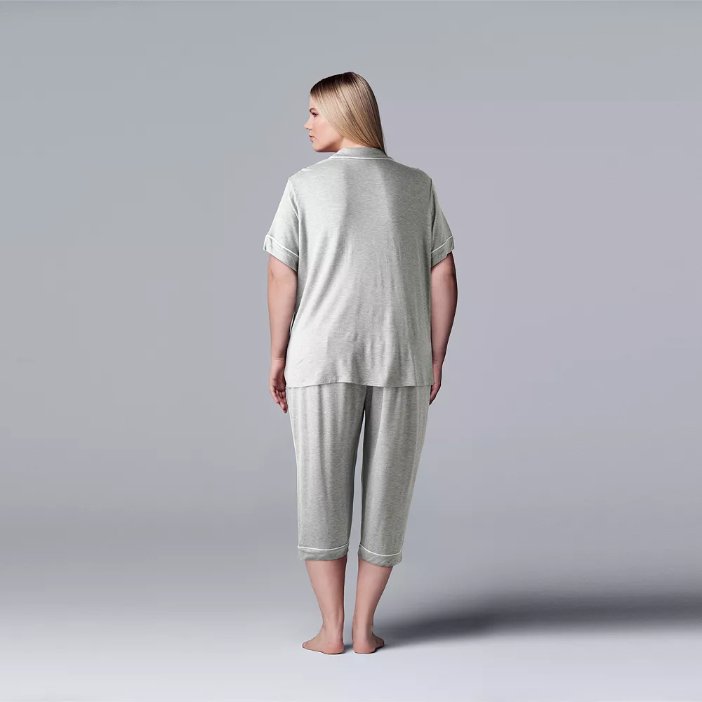 Plus Size Simply Vera Vera Wang Basic Luxury Pajama Shirt & Pajama Capris Set 5 Plus Size Simply Vera Vera Wang Basic Luxury Pajama Shirt & Pajama Capris Set - Image 3