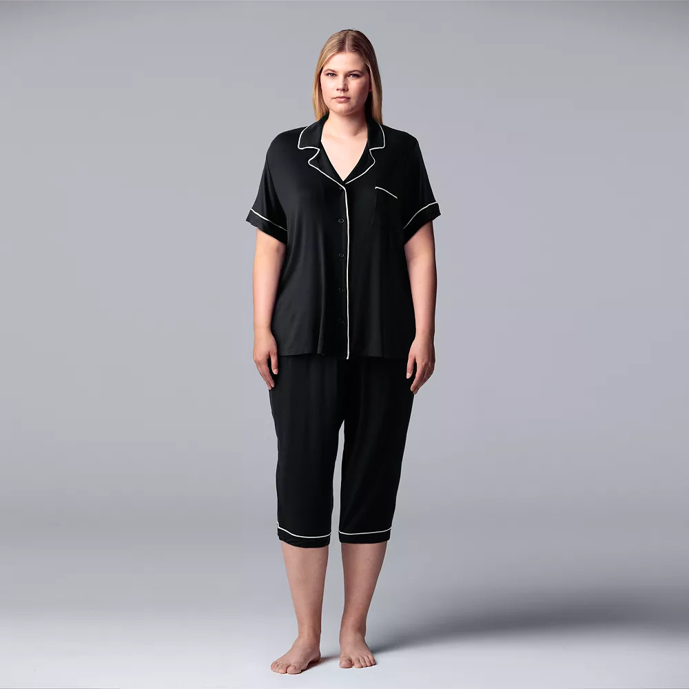 Plus Size Simply Vera Vera Wang Basic Luxury Pajama Shirt & Pajama Capris Set 3 Plus Size Simply Vera Vera Wang Basic Luxury Pajama Shirt & Pajama Capris Set