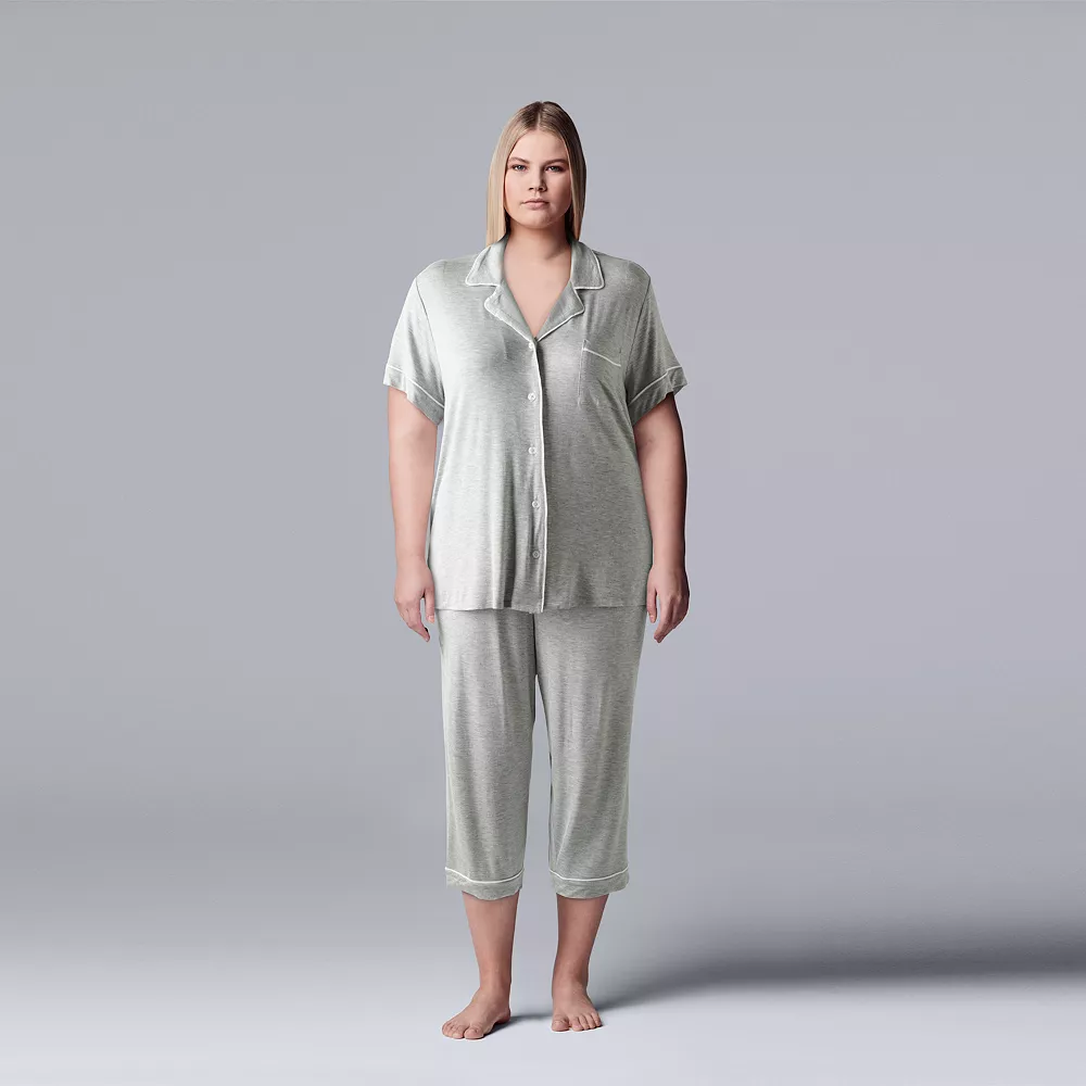 Plus Size Simply Vera Vera Wang Basic Luxury Pajama Shirt & Pajama Capris Set 4 Plus Size Simply Vera Vera Wang Basic Luxury Pajama Shirt & Pajama Capris Set - Image 2