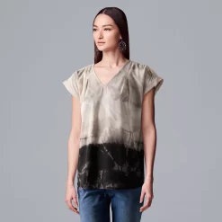 Women's Simply Vera Vera Wang V-Neck Top -Simply Vera Vera Wang Shop 4826767 Black Dip Dye