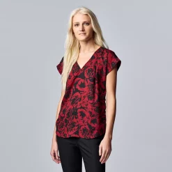 Women's Simply Vera Vera Wang V-Neck Top -Simply Vera Vera Wang Shop 4826767 Graphic Rose