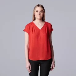 Women's Simply Vera Vera Wang V-Neck Top -Simply Vera Vera Wang Shop 4826767 Swift Red