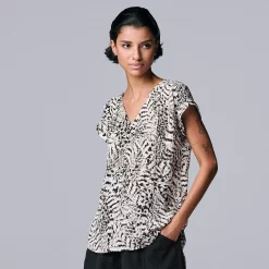 Petite Simply Vera Vera Wang V-Neck Popover Top -Simply Vera Vera Wang Shop 4826906 Abstract Feather