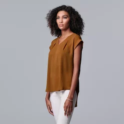 Petite Simply Vera Vera Wang V-Neck Popover Top -Simply Vera Vera Wang Shop 4826906 Deep Cognac