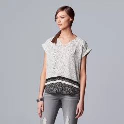Petite Simply Vera Vera Wang V-Neck Popover Top -Simply Vera Vera Wang Shop 4826906 Light Drops