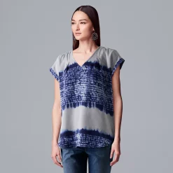 Petite Simply Vera Vera Wang V-Neck Popover Top -Simply Vera Vera Wang Shop 4826906 Shibori Dye