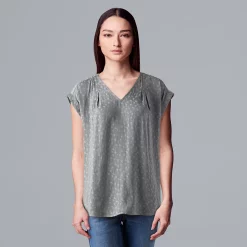 Petite Simply Vera Vera Wang V-Neck Popover Top -Simply Vera Vera Wang Shop 4826906 Stratus Gray
