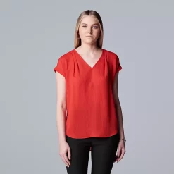 Petite Simply Vera Vera Wang V-Neck Popover Top -Simply Vera Vera Wang Shop 4826906 Swift Red