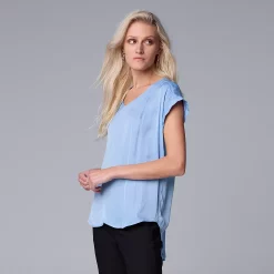 Petite Simply Vera Vera Wang V-Neck Popover Top -Simply Vera Vera Wang Shop 4826906 Vera Sky Blue