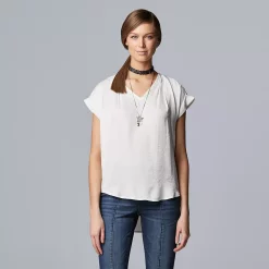 Petite Simply Vera Vera Wang V-Neck Popover Top -Simply Vera Vera Wang Shop 4826906 White Knight