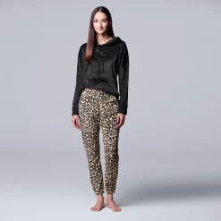 Women's Simply Vera Vera Wang Velour Hooded Pajama Top and Banded Bottom Pajama Pants Sleep Set -Simply Vera Vera Wang Shop 5005135 ALT2