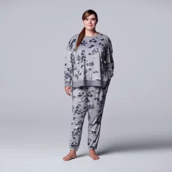 Plus Size Simply Vera Vera Wang Velour Pajama Top and Banded Bottom Pajama Pants -Simply Vera Vera Wang Shop 5005141 Gray Floral