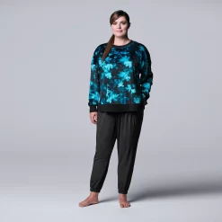 Plus Size Simply Vera Vera Wang Velour Pajama Top and Banded Bottom Pajama Pants -Simply Vera Vera Wang Shop 5005141 Teal Floral