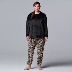 Plus Size Simply Vera Vera Wang Velour Pajama Top & Banded Bottom Pajama Pants Set