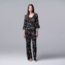 Women's Simply Vera Vera Wang 3/4 Sleeve Pajama Top & Pajama Pants Set -Simply Vera Vera Wang Shop 5047902 ALT2
