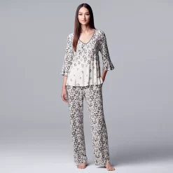 Women's Simply Vera Vera Wang 3/4 Sleeve Pajama Top & Pajama Pants Set -Simply Vera Vera Wang Shop 5047902 Ivory Animal