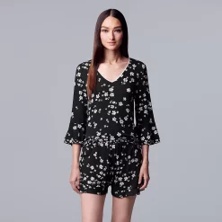 Women's Simply Vera Vera Wang 3/4 Sleeve Pajama Top & Pajama Boxer Shorts Set -Simply Vera Vera Wang Shop 5047904 ALT2