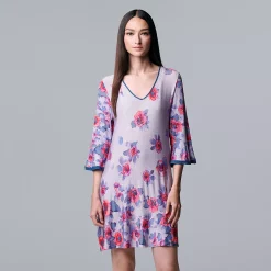 Women's Simply Vera Vera Wang 3/4 Sleeve Sleepshirt -Simply Vera Vera Wang Shop 5047907 Lt Blue Floral Border