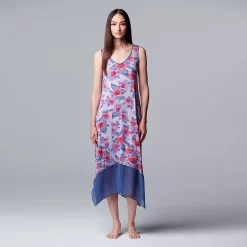 Women's Simply Vera Vera Wang Maxi Chemise with Chiffon Trim -Simply Vera Vera Wang Shop 5047908 Lt Blue Floral
