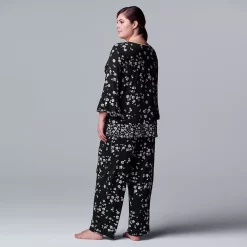 Plus Size Simply Vera Vera Wang 3/4 Sleeve Pajama Top & Pajama Pants Set -Simply Vera Vera Wang Shop 5047909 ALT