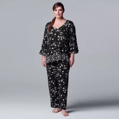 Plus Size Simply Vera Vera Wang 3/4 Sleeve Pajama Top & Pajama Pants Set