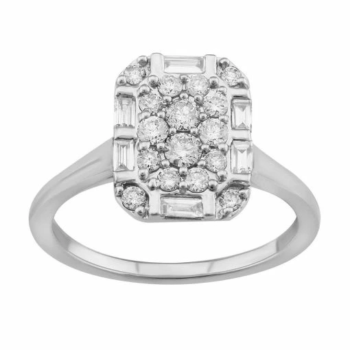Simply Vera Vera Wang 14k White Gold 1/2 Carat T.W. Round & Baguette Cut Diamond Cushion Cluster Engagement Ring -Simply Vera Vera Wang Shop 5115301