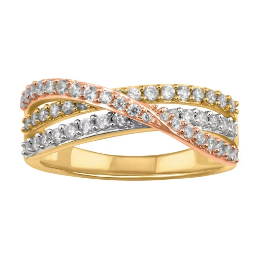 Simply Vera Vera Wang Tri-Tone 14k Gold 1/2 Carat T.W. Diamond Crossover Ring -Simply Vera Vera Wang Shop 5115303