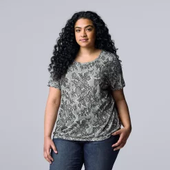 Plus Size Simply Vera Vera Wang Scoopneck Print Tee