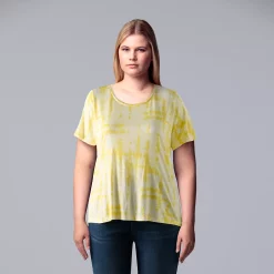 Plus Size Simply Vera Vera Wang Scoopneck Print Tee -Simply Vera Vera Wang Shop 5256625 Grid Dye