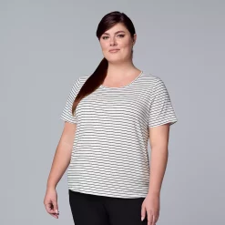 Plus Size Simply Vera Vera Wang Scoopneck Print Tee -Simply Vera Vera Wang Shop 5256625 Modern Stripe